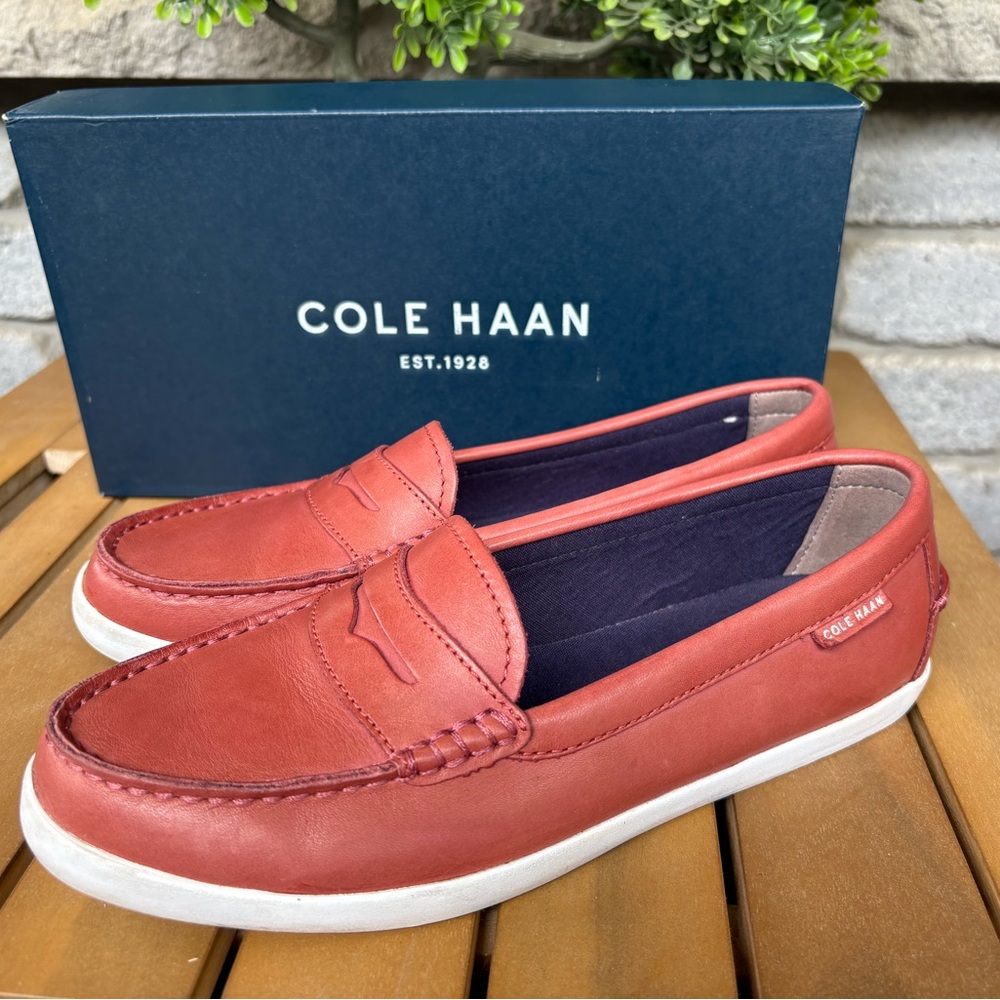Cole Haan Red Leather boat shoe/ Loafers with Moccasin Stitching